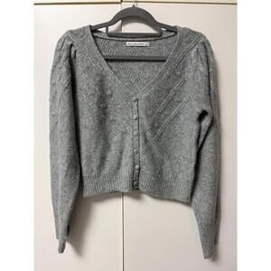 Abercrombie & Fitch Gray Cropped Long Sleeve Cardigan Sweater Sz S Romantic